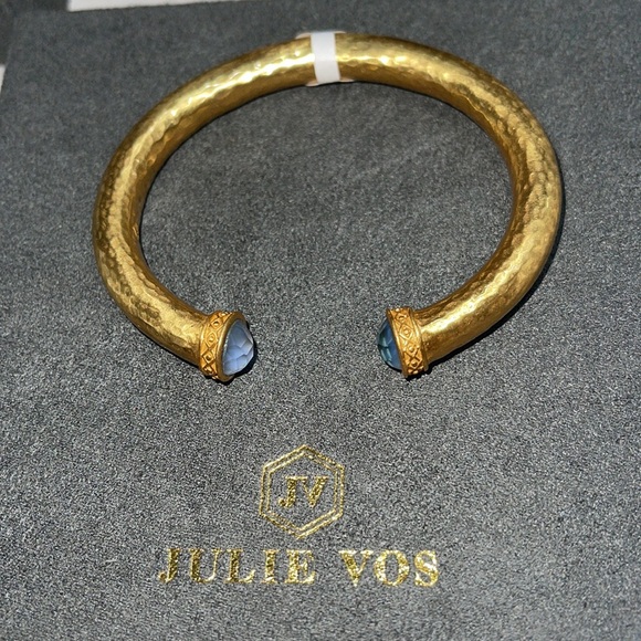 JULIE VOS CATALINA DEMI HINGE CUFF LIGHT BLUE CRYSTALS 24K GOLD - Picture 3 of 6
